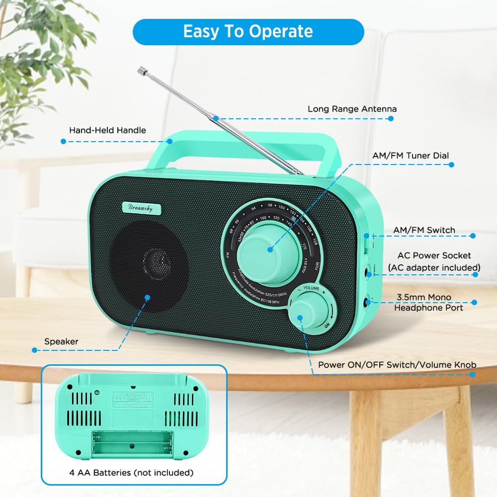 DreamSky AM FM Portable Radio – Plug-In or Battery
