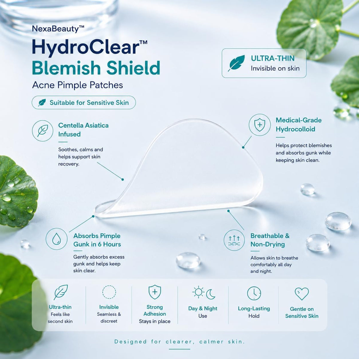 HydroClear Hydrocolloid Pimple Patches Centella Asiatica 72 - NexaBeauty Official Imagery - 5