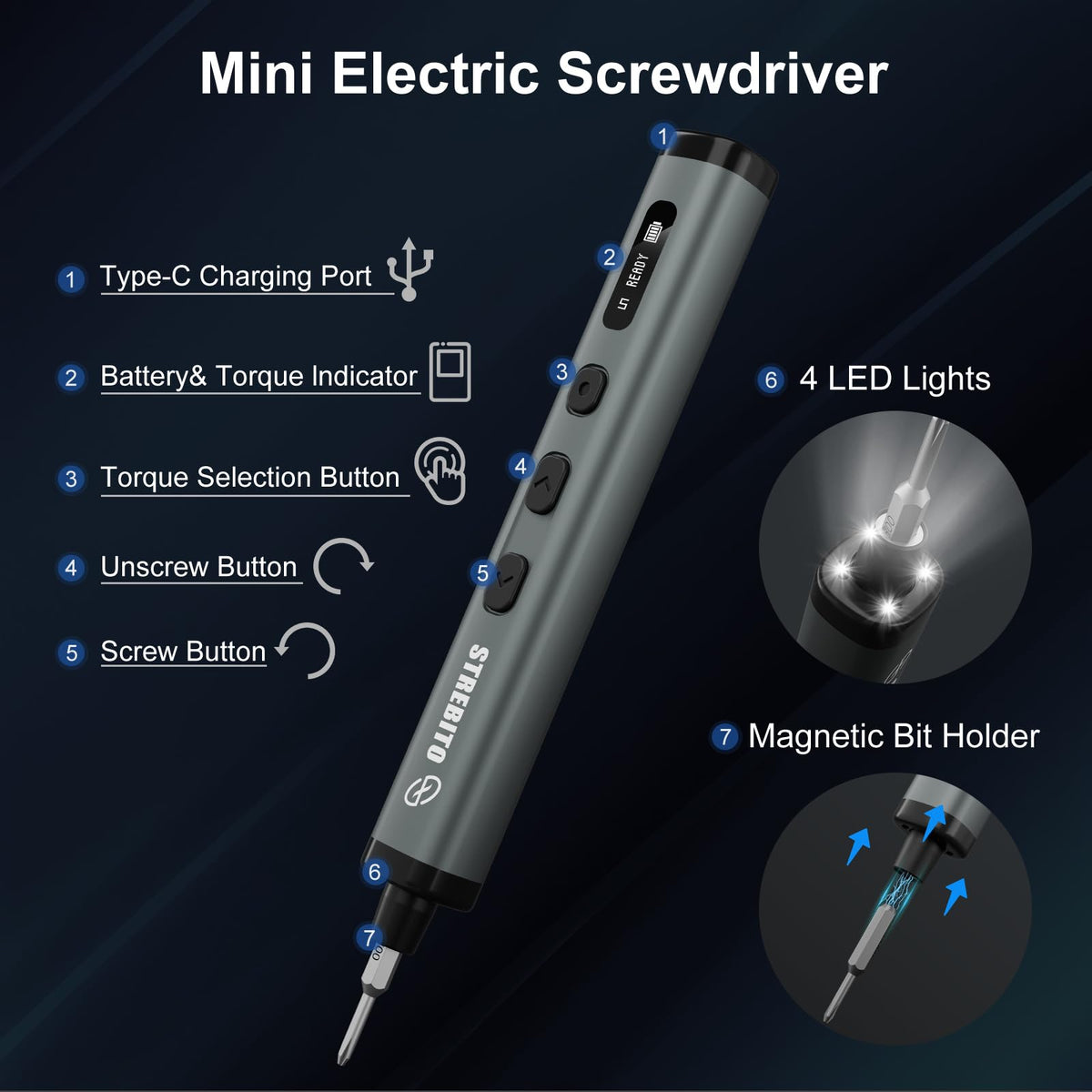 STREBITO 78 IN 1 Mini Electric Screwdriver Set Cordless - STREBITO Official Imagery - 3