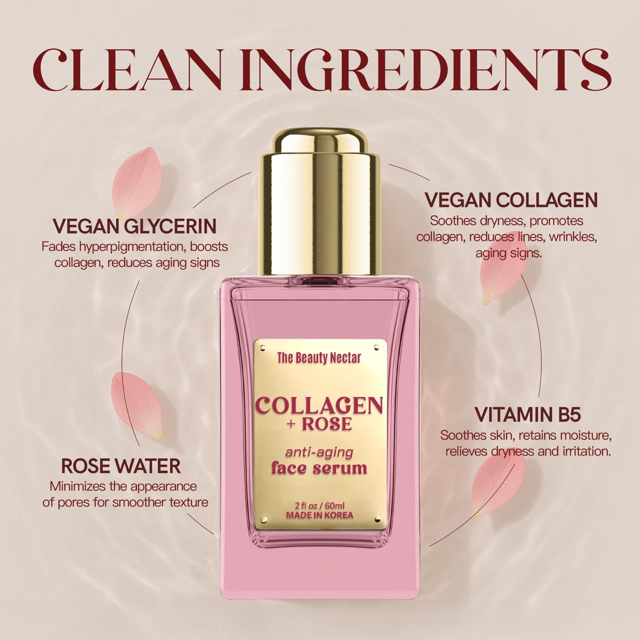 Collagen Face Serum with Rose – Firms Skin, Boosts Hydration, - The Beauty Nectar