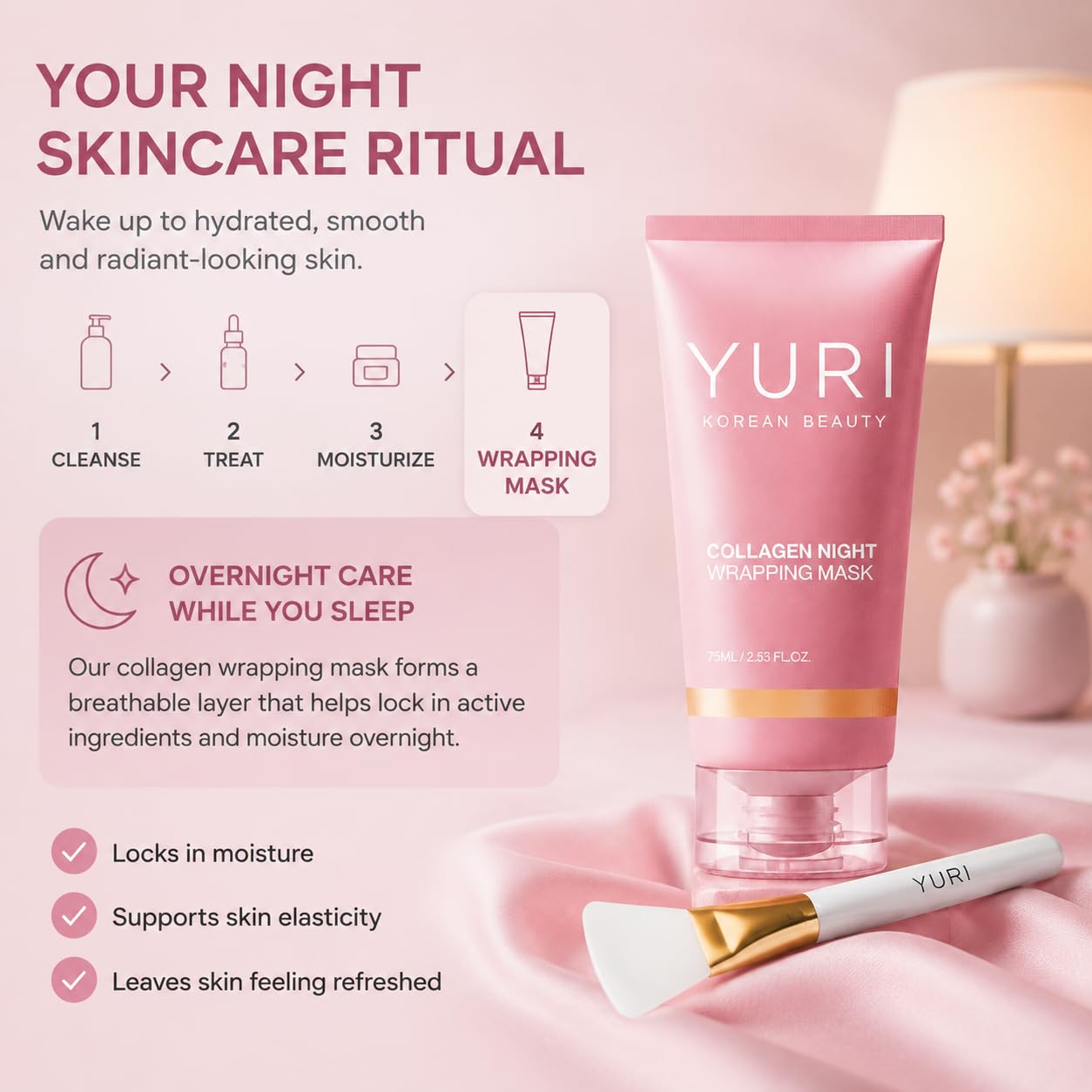 YURI Collagen Night Wrapping Mask, Overnight Peel-Off Face Mask, - YURI Collagen Mask