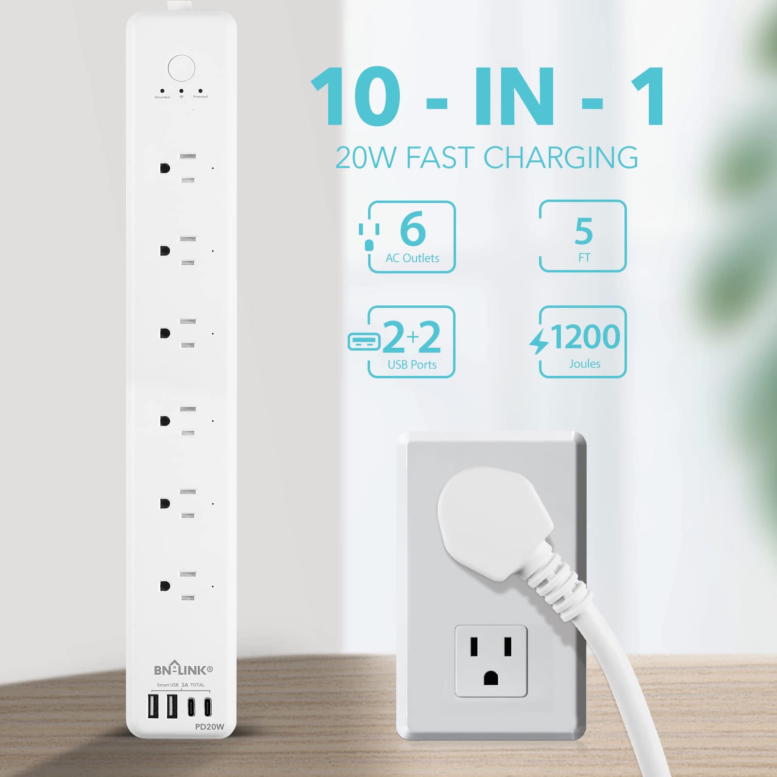 BN LINK Smart Plug Power Strip Surge Protector with 6 - BN-LINK Official Imagery - 3