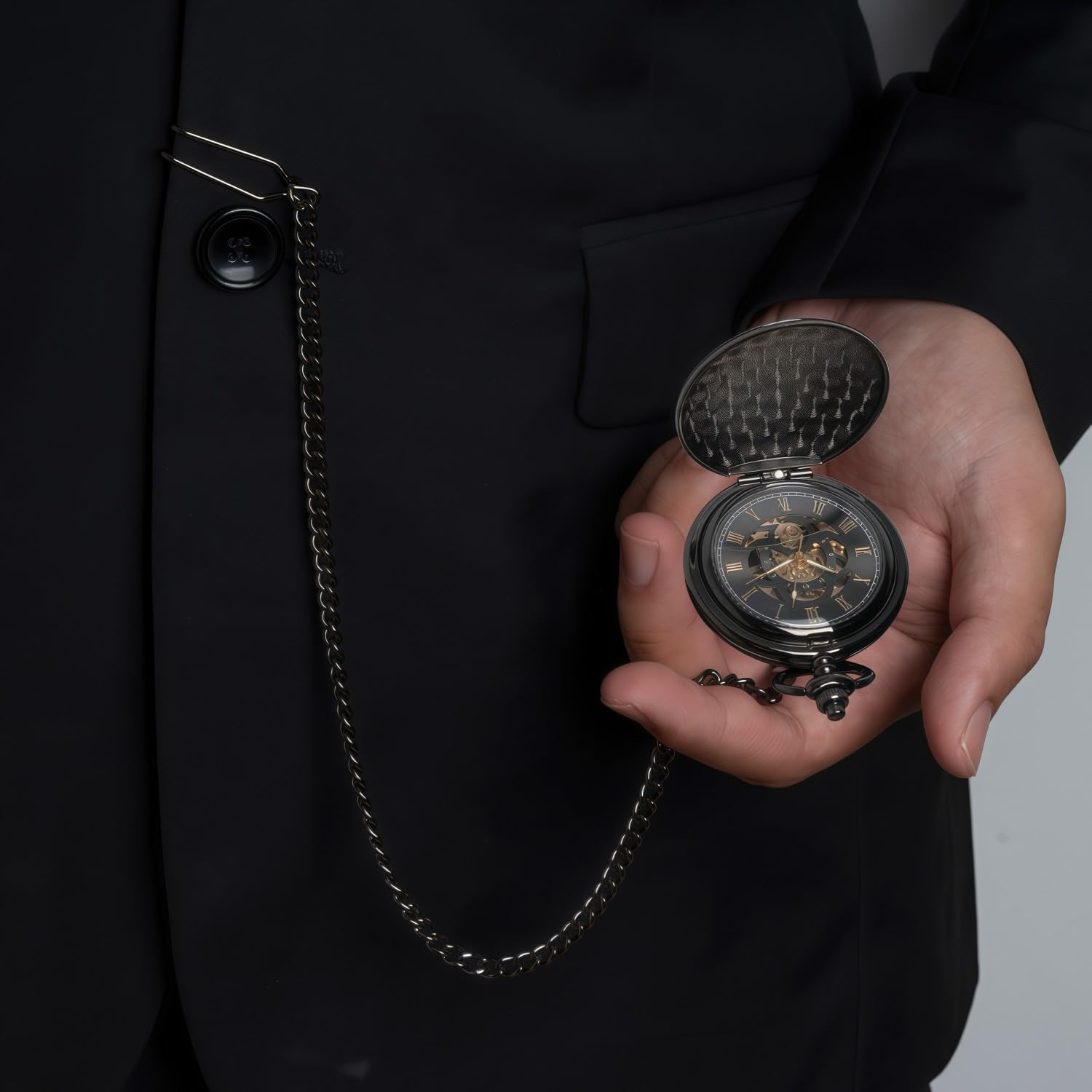 Kchss Mechanical Pocket Watch with Chain - Retro Smooth Classic Handwi - View 5