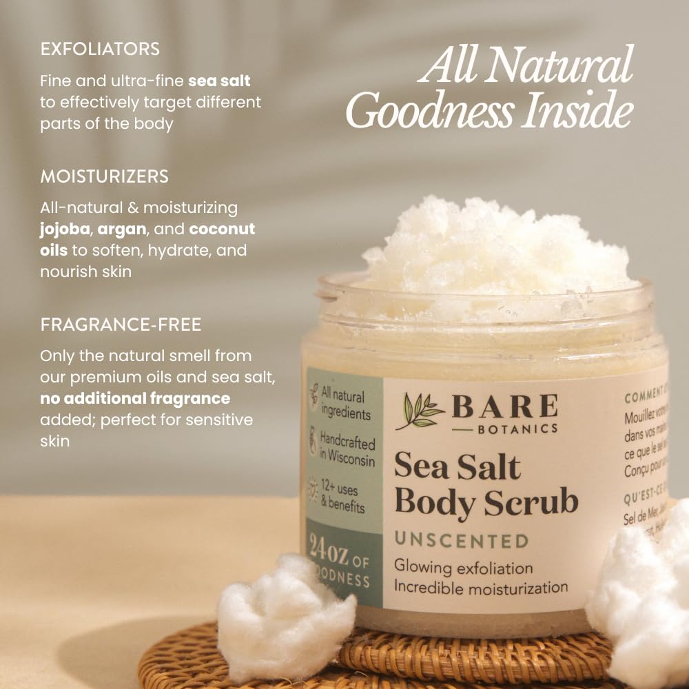 Bare Botanics Unscented Sea Salt Body Scrub Natural Exfoliator - BARE BOTANICS Official Product View 3
