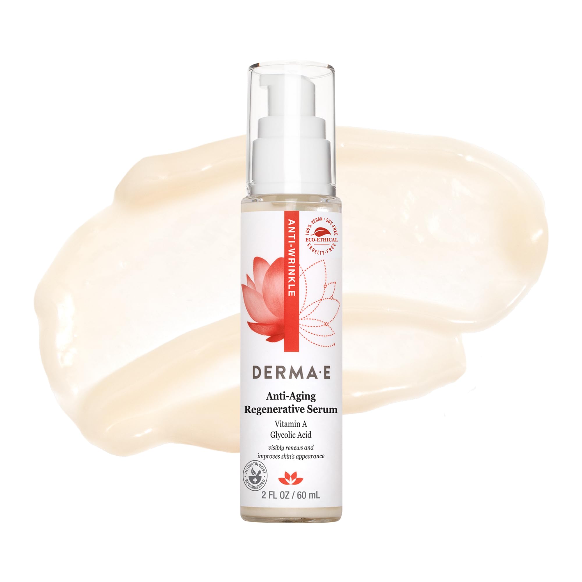 DERMA E Anti-Aging Regenerative Serum – Hydrating Day and Night Serum – Skin Renewing with Glycolic Acid and Vitamin A – Advanced Facial Skin Care Treatment, 2 fl oz