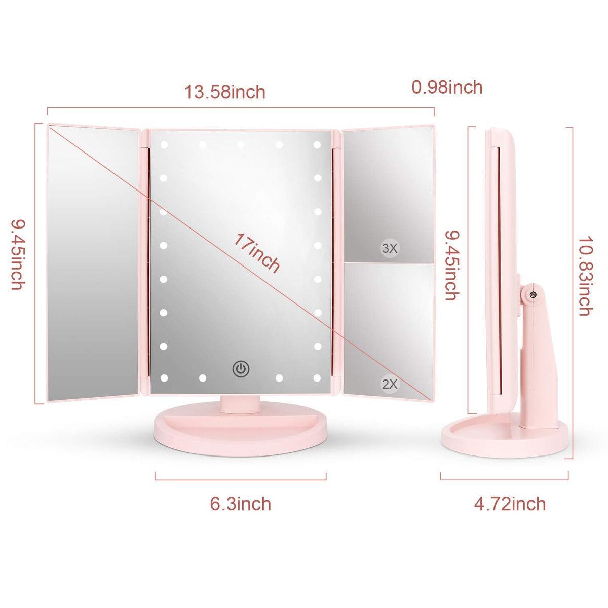 Tabletop Mount Tri Fold Lighted Vanity Mirror with 21 LED - deweisn Official Imagery - 4