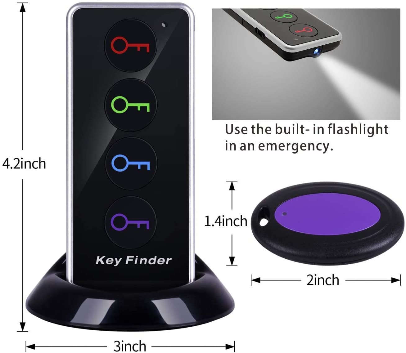 Reyke Key Finder with Sound, 131ft RF Remote Finder, 4 Receivers - Reyke Official Product View 2
