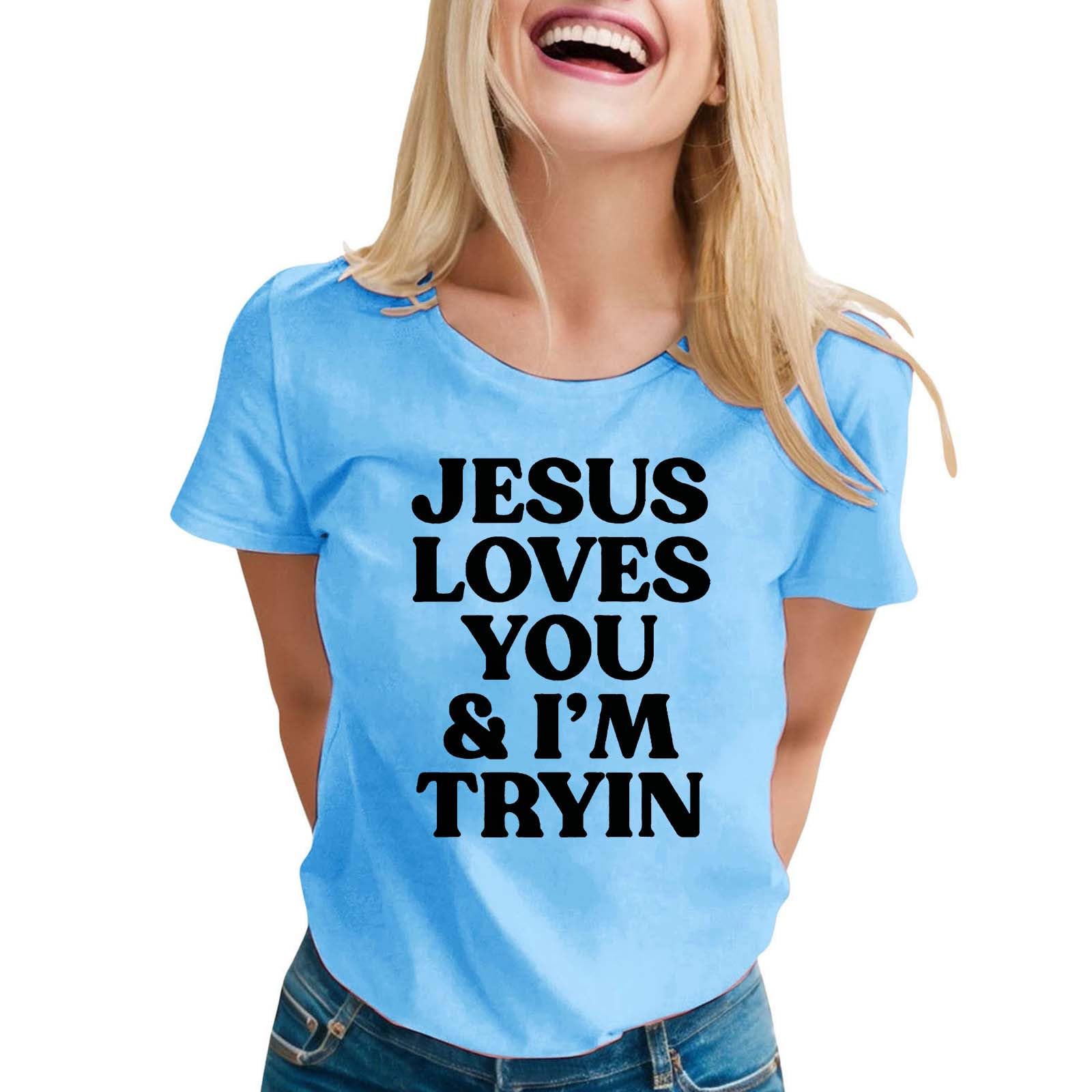Womens T-Shirt Short Sleeve Cute Print Tees Tops Crew Neck Loose - Generic