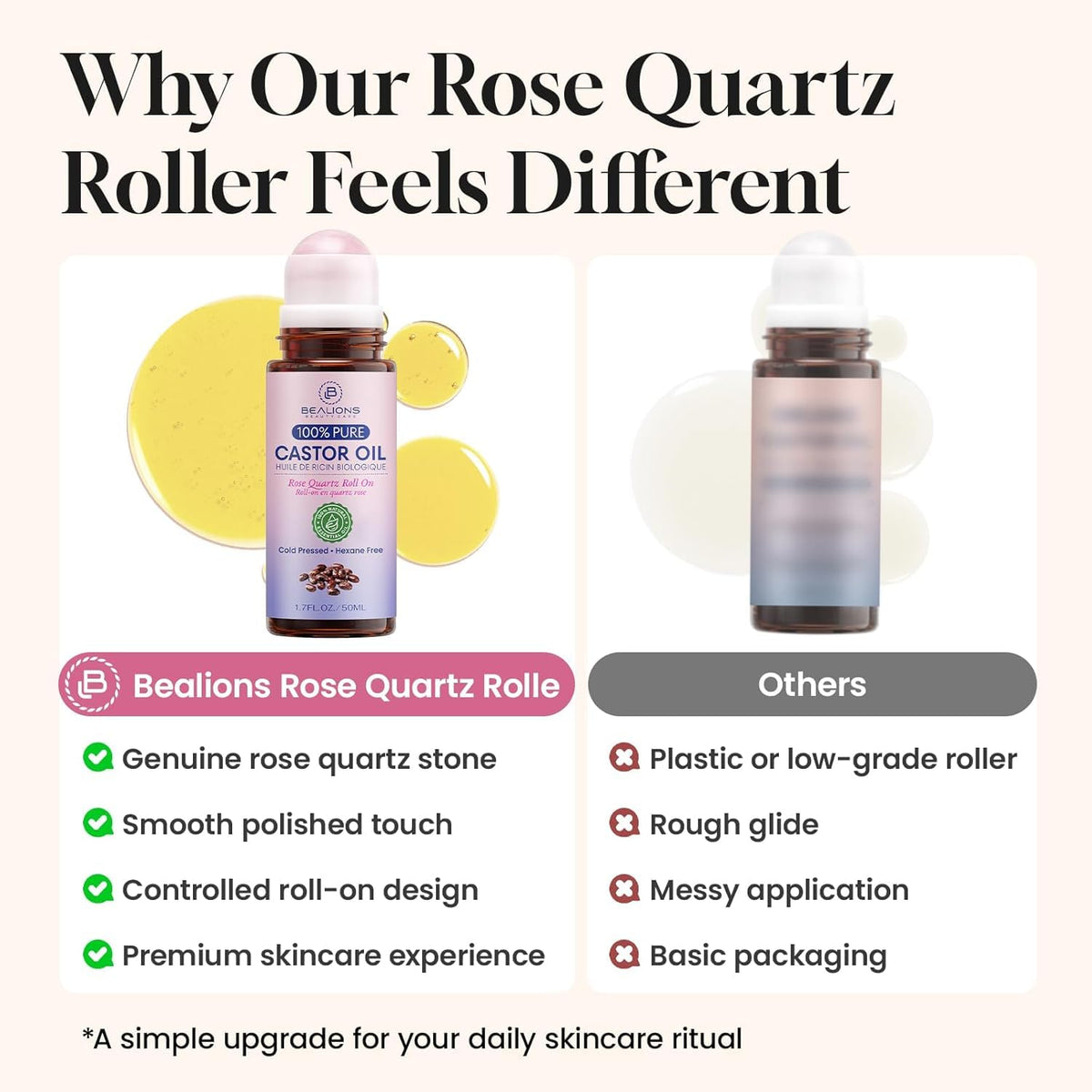 Bealions Castor Oil Rose Quartz Roller Ball - Bealions Official Imagery - 6