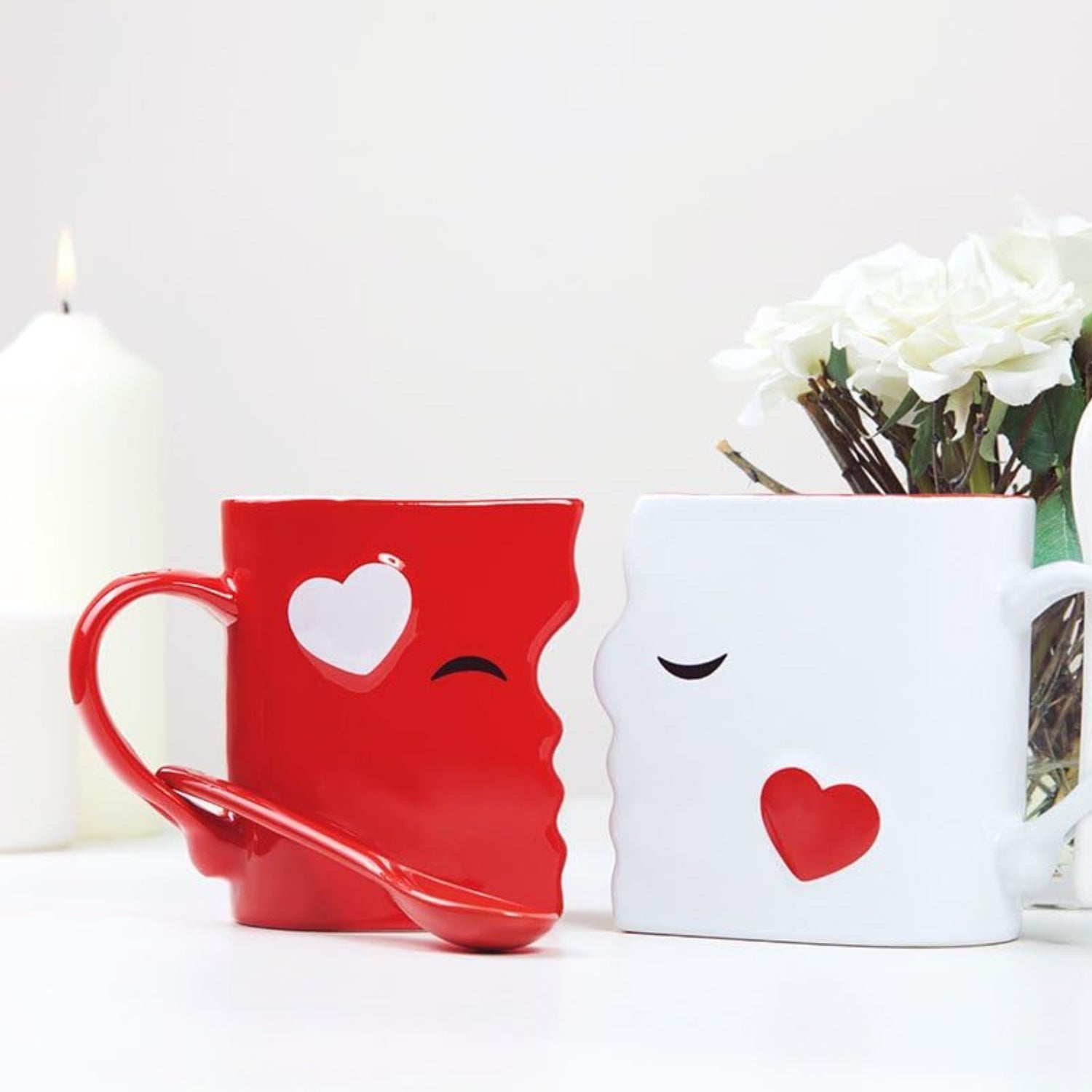 Blu Devil kissing mugs set featuring two large, beautifully crafted ceramic cups perfect for wedding or anniversary gifts