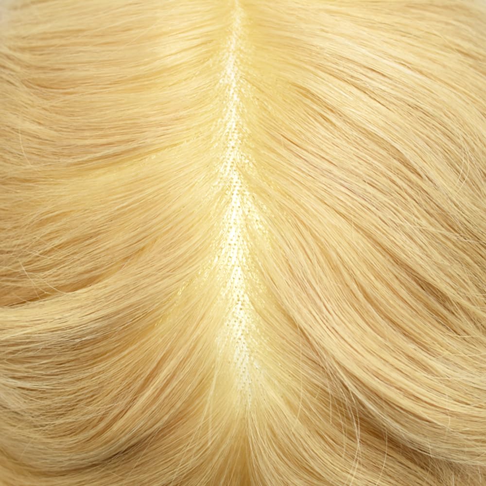 Curve Hair Mens Toupee Human Hair Piece Replacement System Monofilament Wig Hair Unit for Men Durable Poly Coated Mens Hairpiece (#22R Light Blonde, 7"X10")