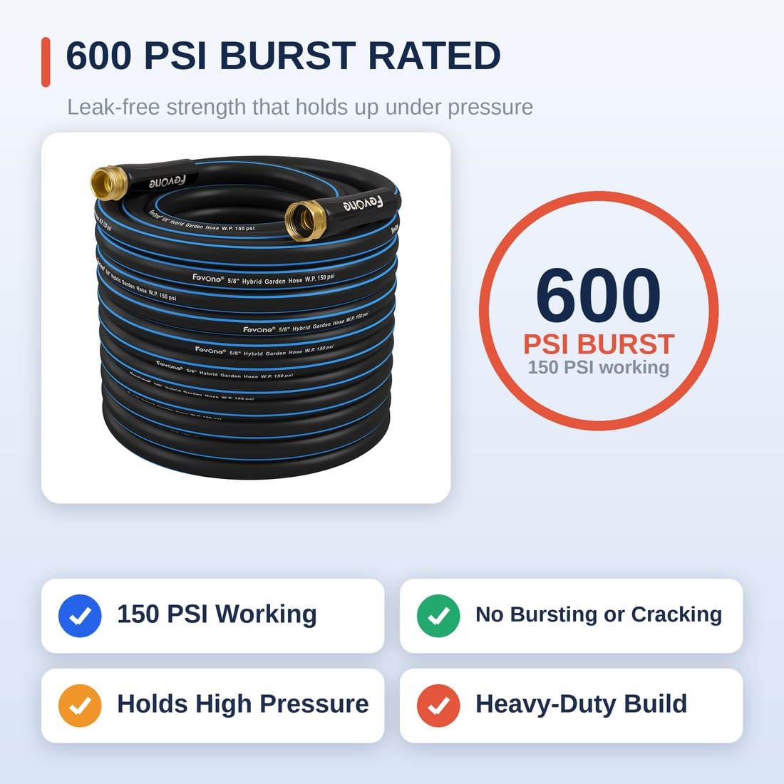 FEVONE Kink Free Garden Hose 100 ft, Heavy Duty Water Hose - FEVONE Official Product View 6