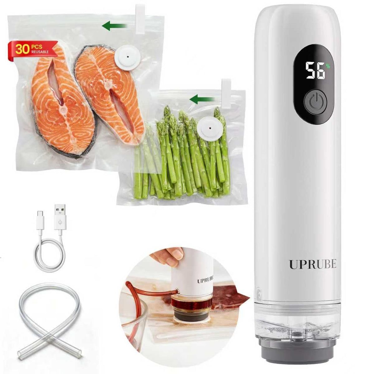 Compact Vacuum Sealer for Food Drainage Tube Wet Food 30 - UPRUBE Official Imagery - 1