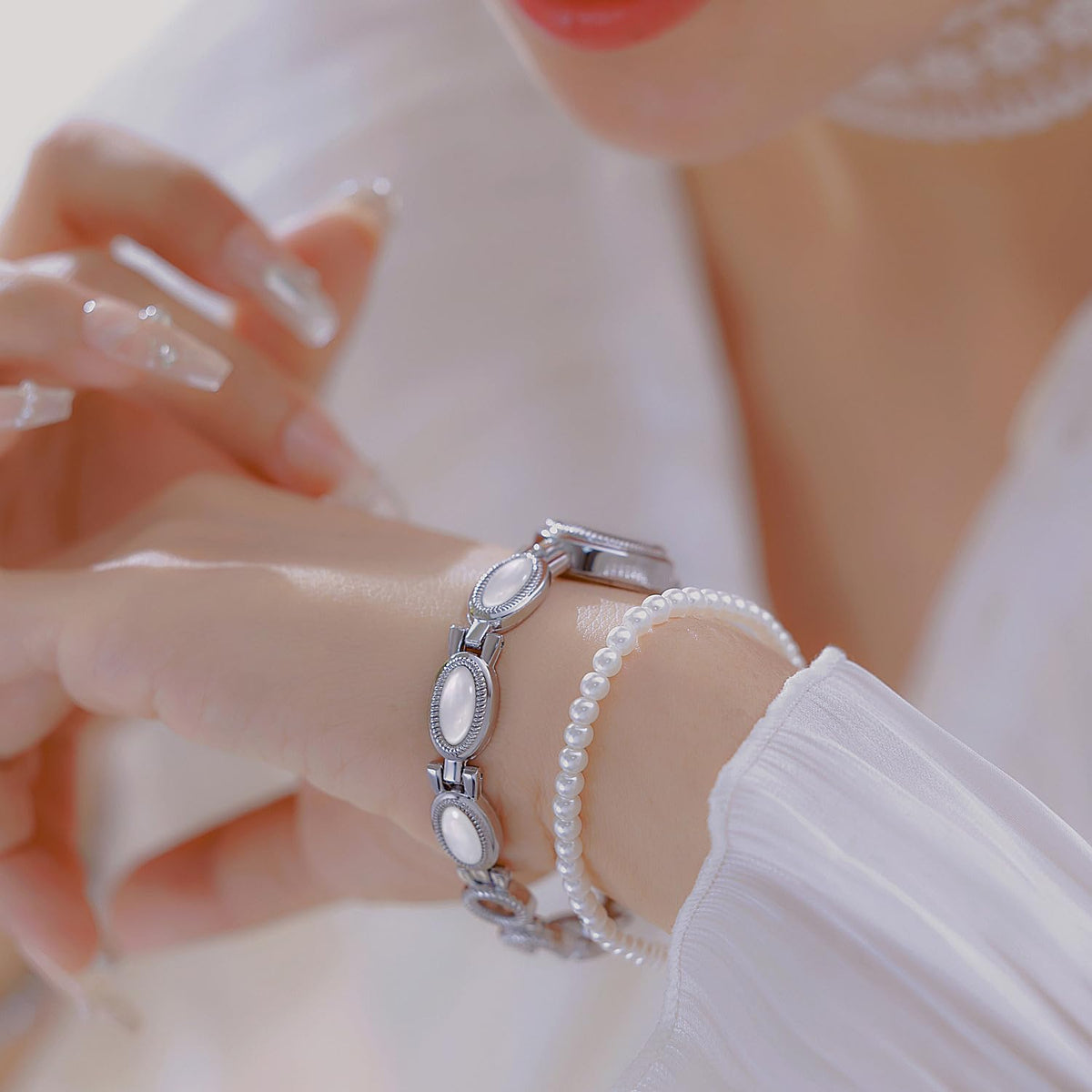 Women s Classic Dainty Pearl Shell Arabic Numerals Oval - CARLIEN Official Imagery - 7