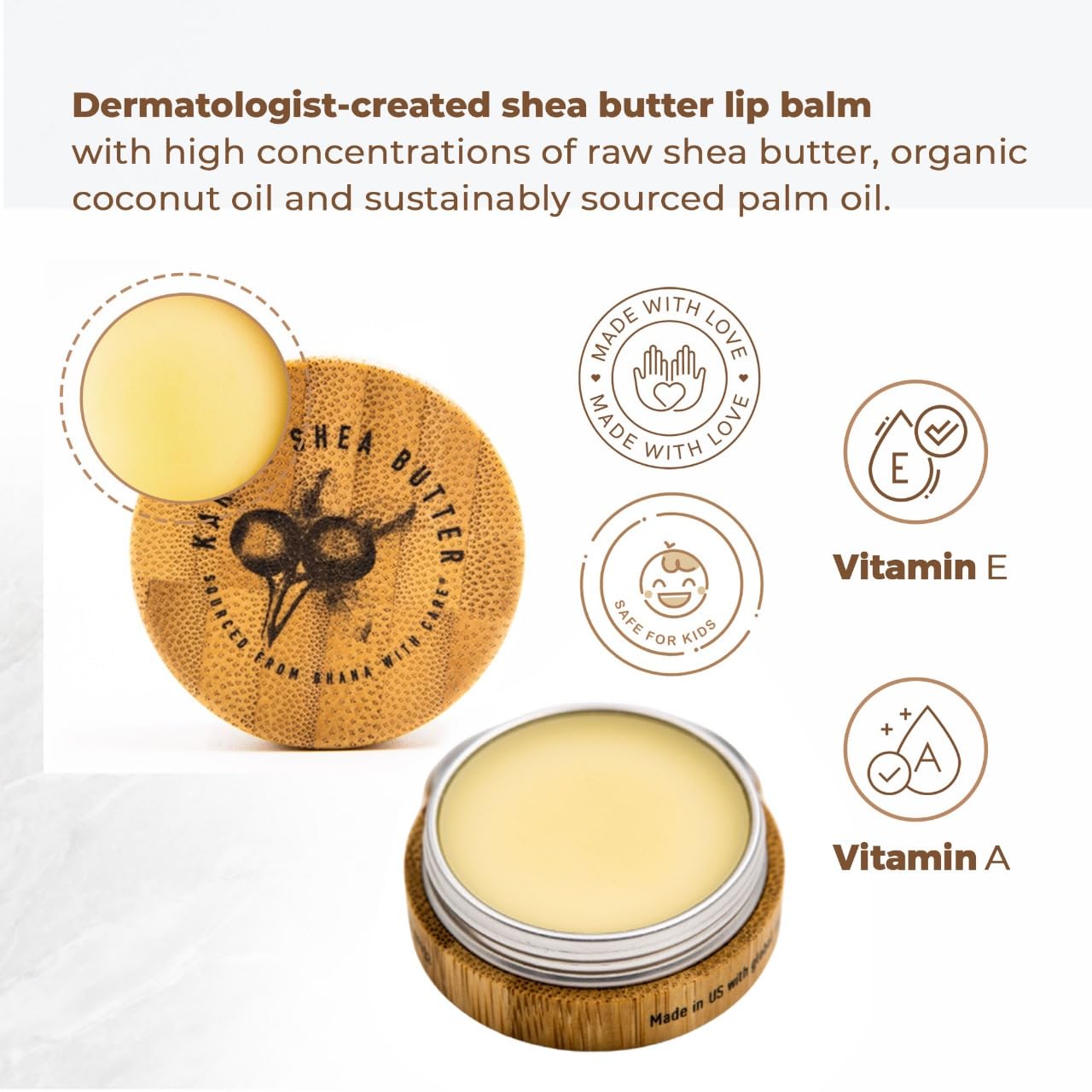 Karité Shea Butter Lip Balm for intense moisturizing treatment, showing a smooth, creamy balm on dry lips.