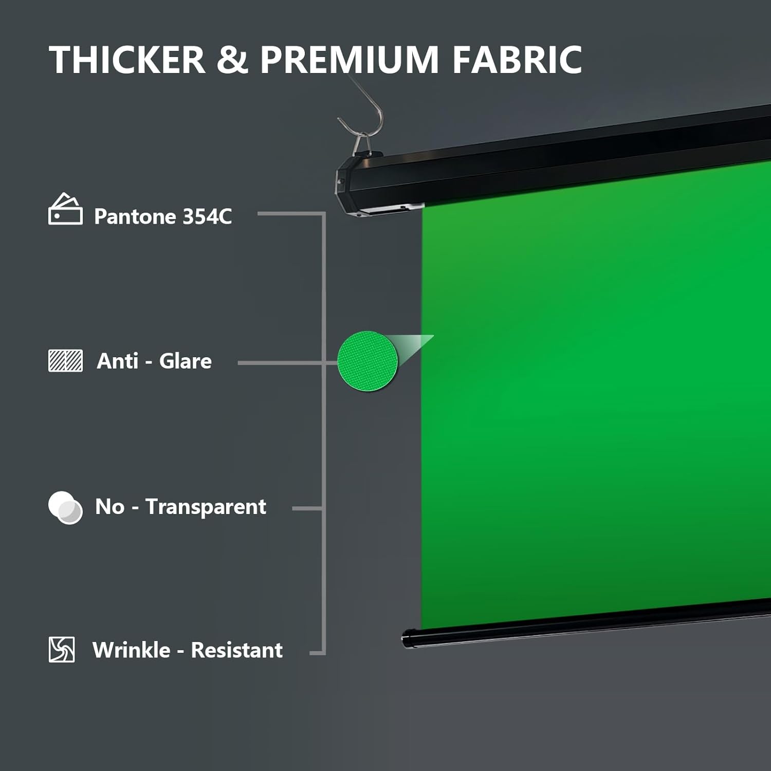 RAUBAY motorized pull-down green screen, 59.8 x 86.6 inches, collapsible wall-mount for video and photography backgrounds