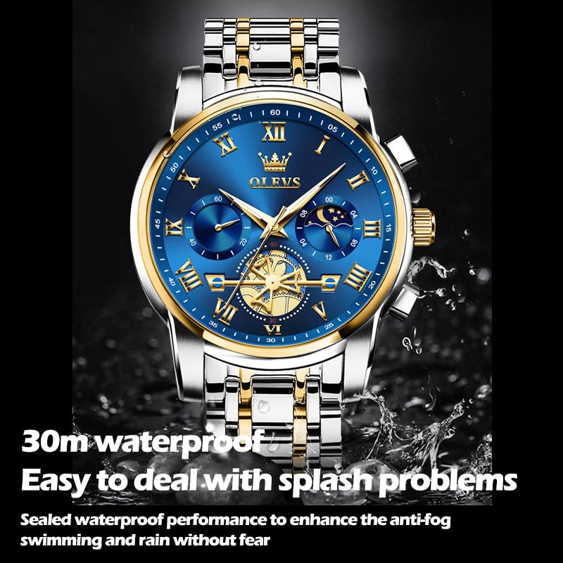 OLEVS Mens Watches Waterproof Stainless Steel Adjustable - Product Imagery