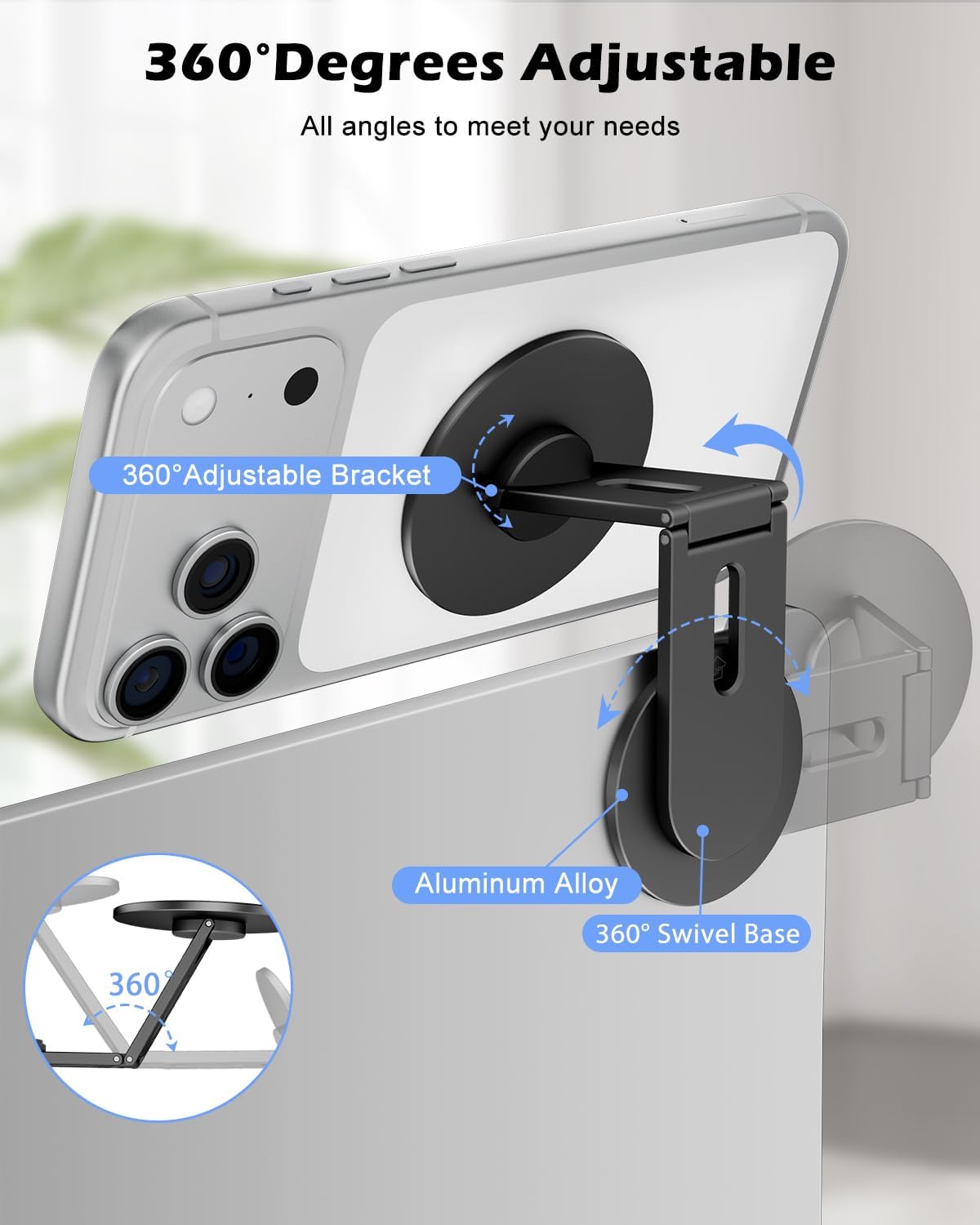 CloudValley magnetic portable phone and laptop holder stand in black, designed for iPhones, monitors, laptops, and Tesla Model 3/Y.