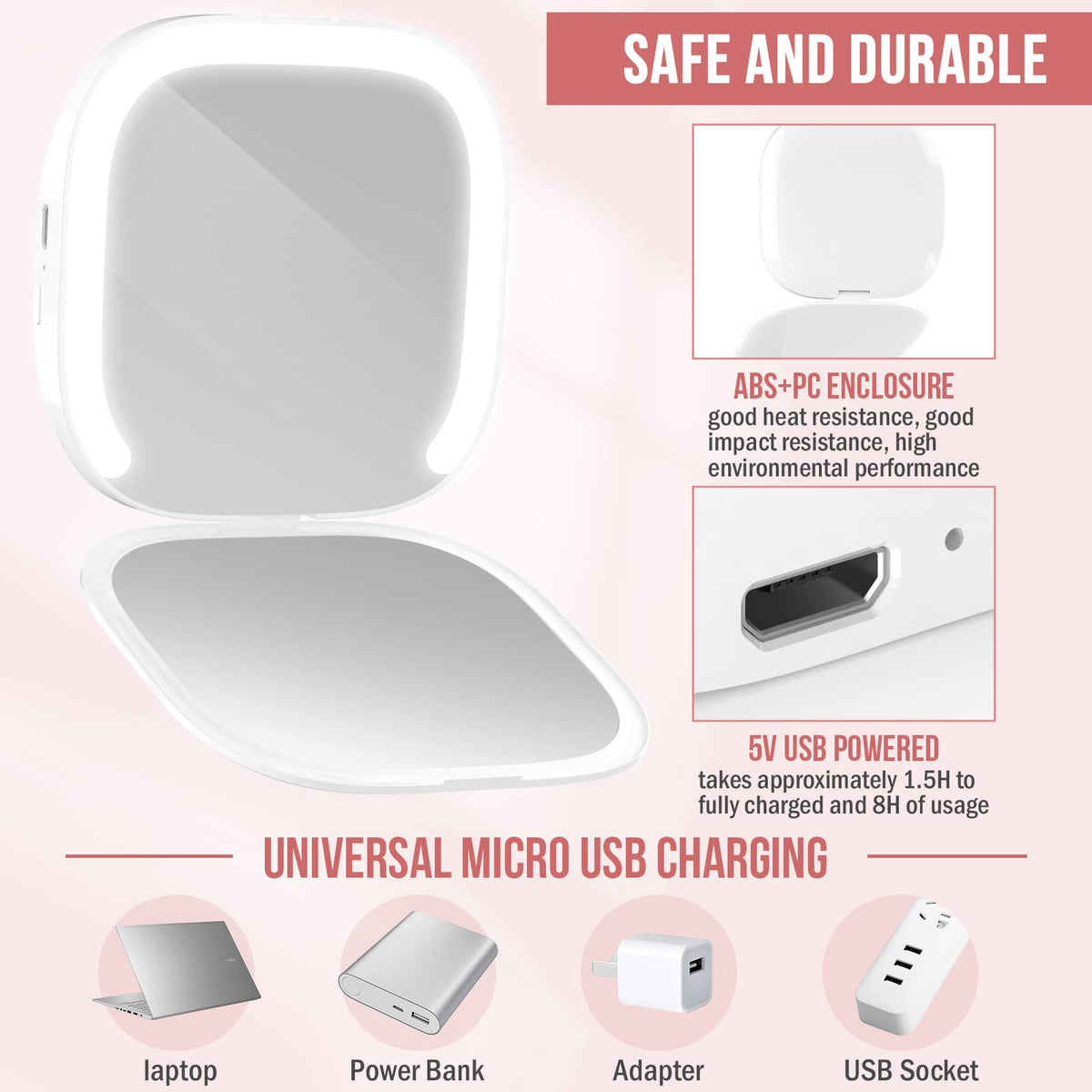 Bright Compact Mirror with Light Durable Rechargeable 1X 3X - MY BEAUTY LIGHT Official Imagery - 6
