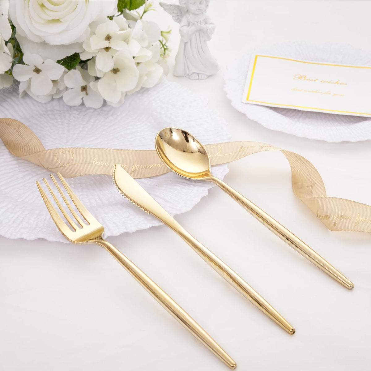 150 Piece Gold Plastic Silverware Heavy Duty Disposable - SUT Official Imagery - 8