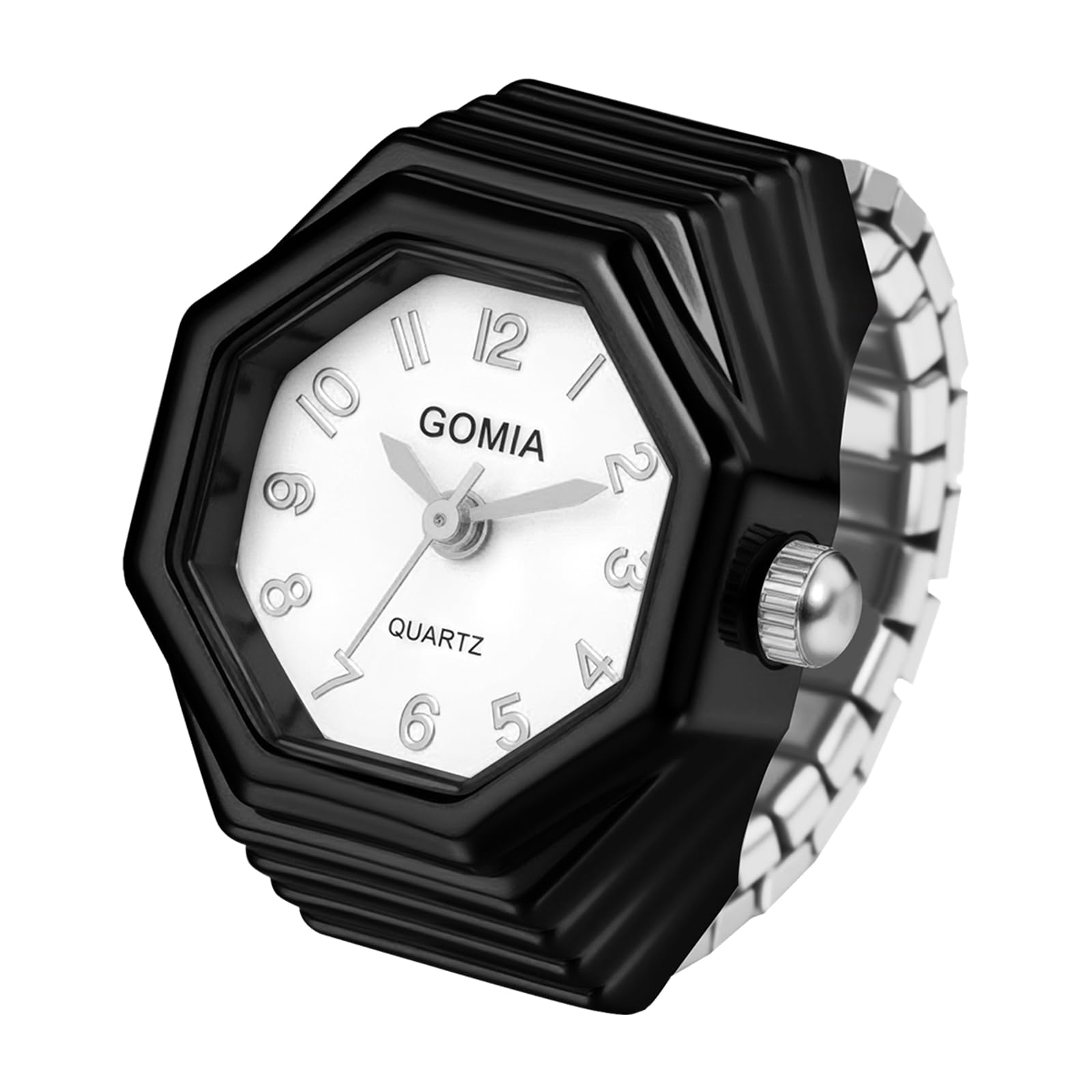 JewelryWe Men Women Finger Watch - Stretchy Elastic Band Octagon - Product Imagery