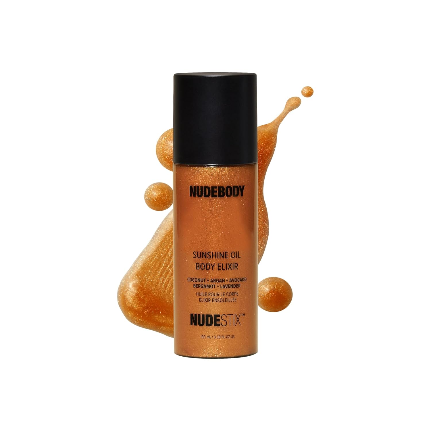 Elefair Nudestix Sunshine Oil Body Elixir with hydrating formula, gradual tan, and golden shimmer visible on the skin.