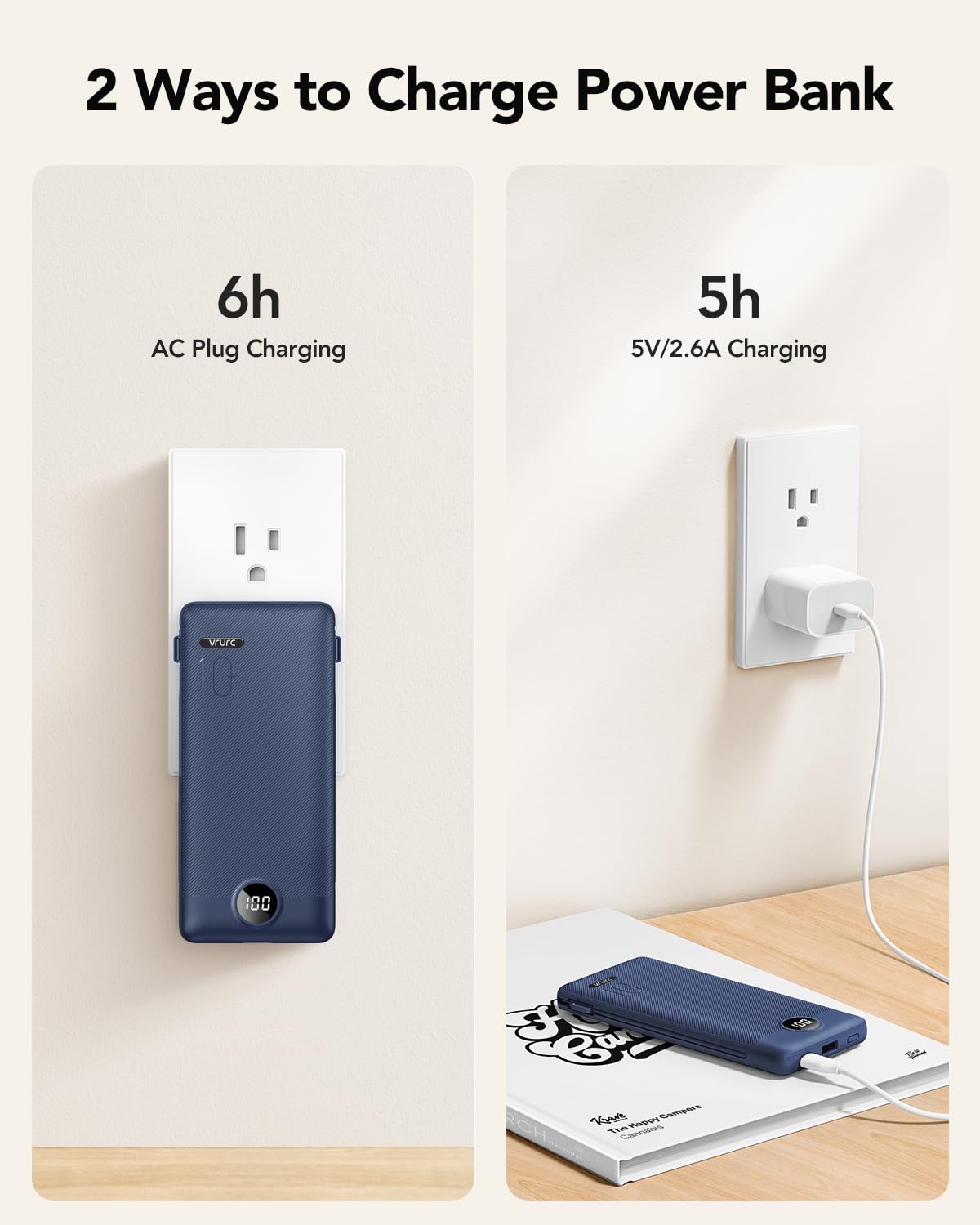 VRURC Portable Charger Built in Cables and AC Wall Plug USB - VRURC Official Imagery - 6
