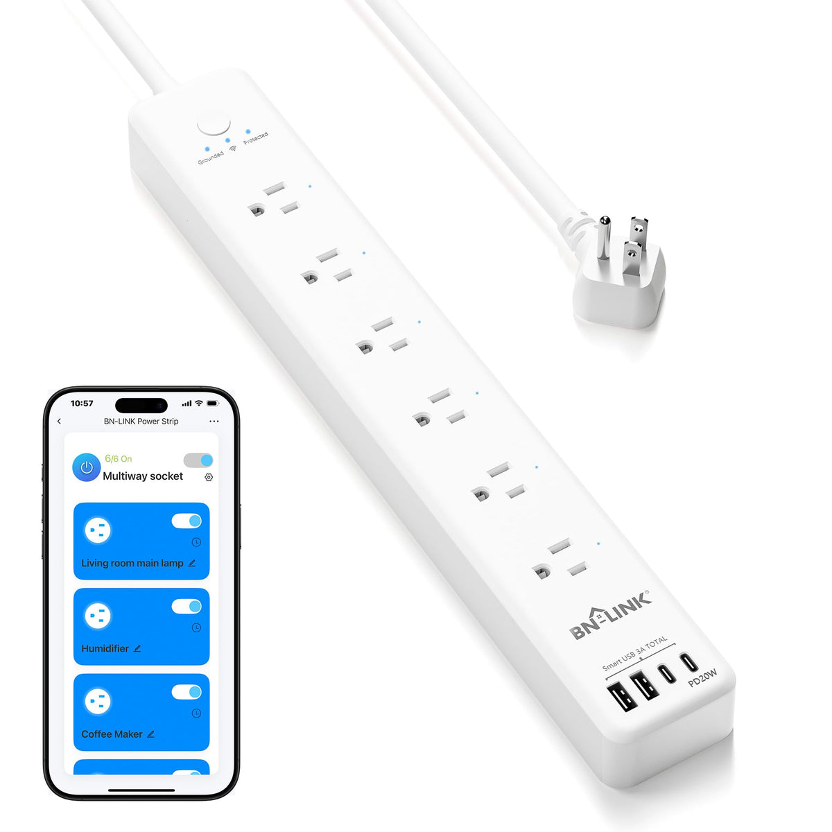 BN LINK Smart WiFi Power Strip Surge Protector 6 - BN-LINK Official Imagery - 1