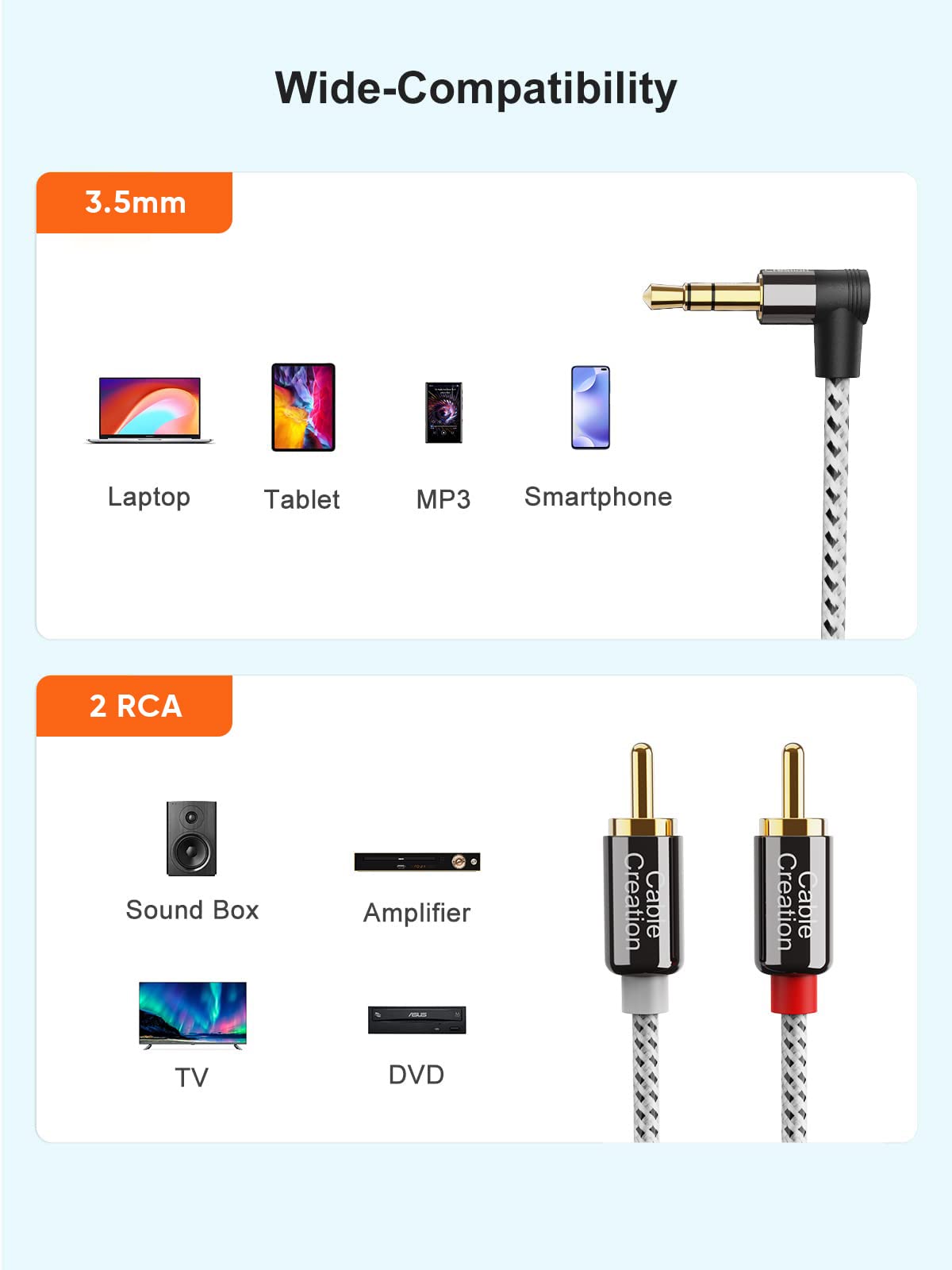 CableCreation 3.5mm to RCA Cable 10FT, Angle 3.5mm to 2RCA Audio - CableCreation Official Product View 6