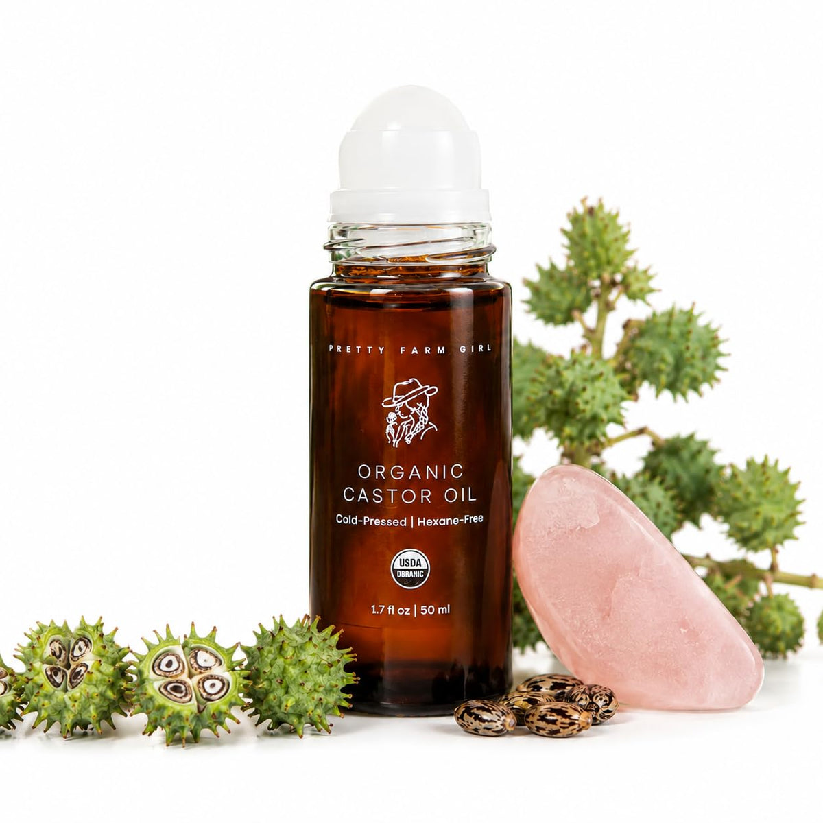 Organic Castor Oil Roller with Rose Quartz Roller Ball - Pretty farm girl Official Imagery - 2