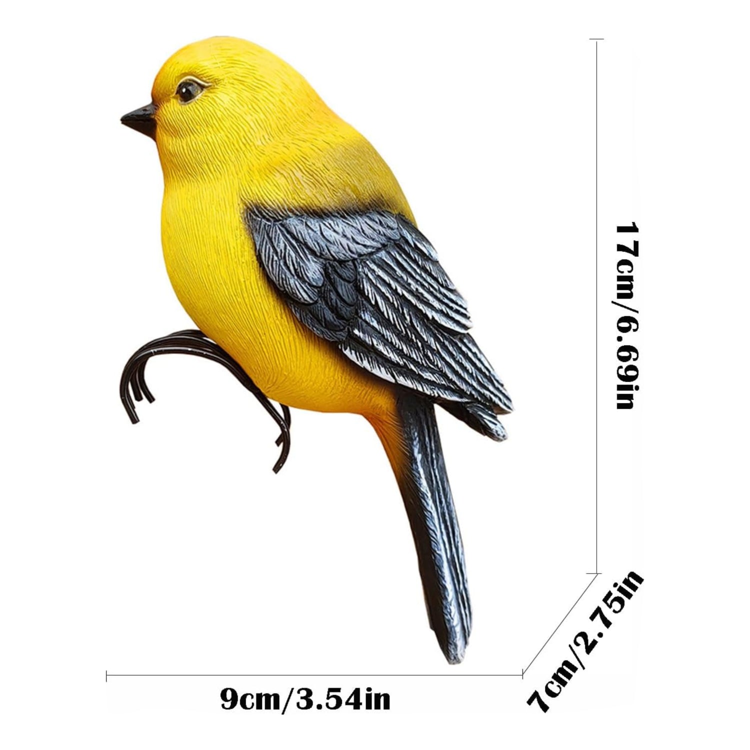 Yellow garden bird statue flower pot hugger for outdoor decor, 6.7 inches tall, by JARPSIRY, designed to hang on trees.