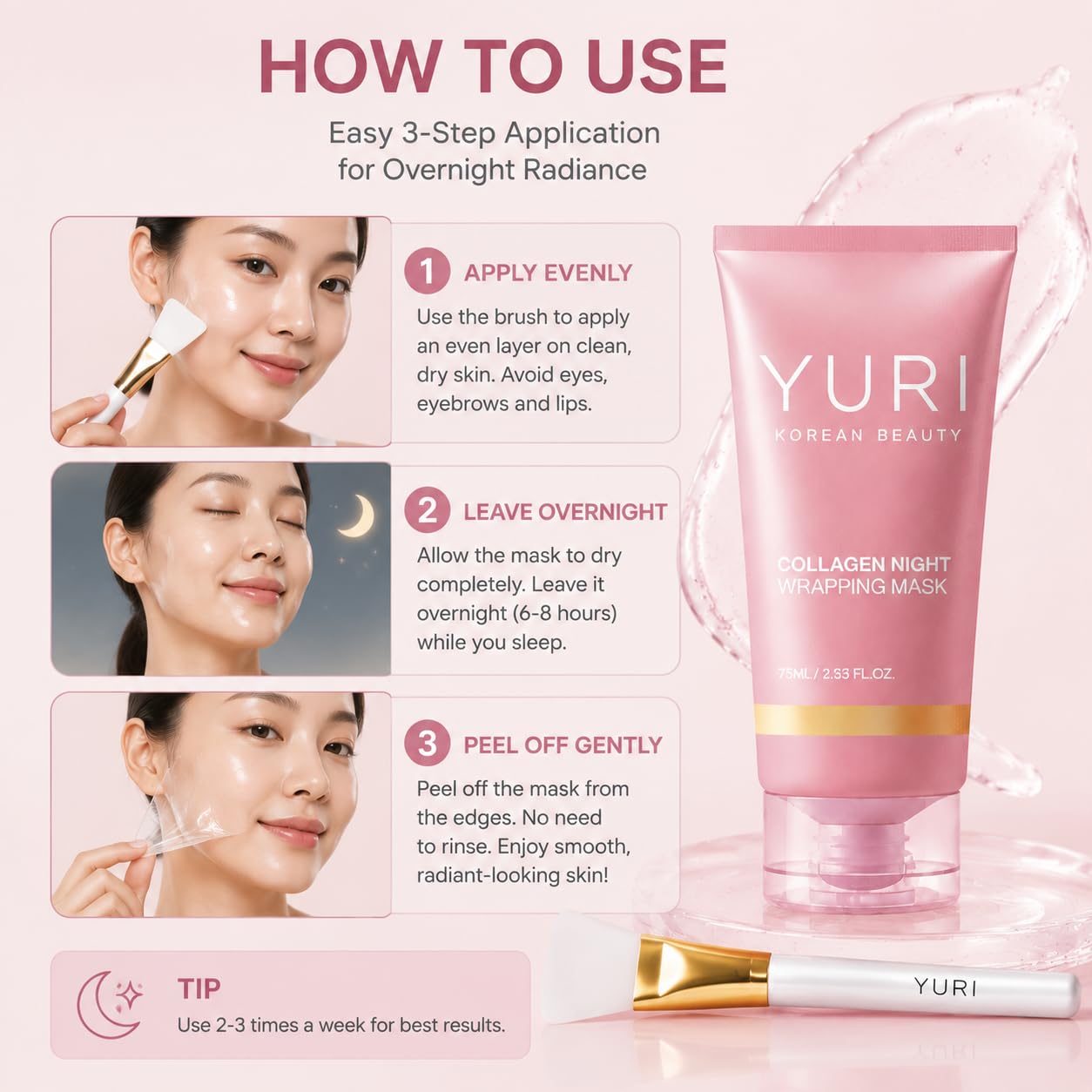 YURI Collagen Night Wrapping Mask, Overnight Peel-Off Face Mask, - YURI Collagen Mask