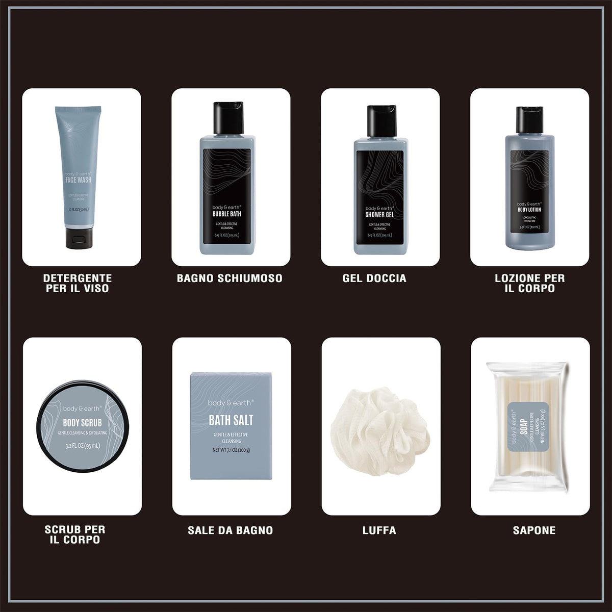 Body Earth 8pc Leather Gifts for Men Spa Gifts Bath Sets for - BODY & EARTH Official Imagery - 4