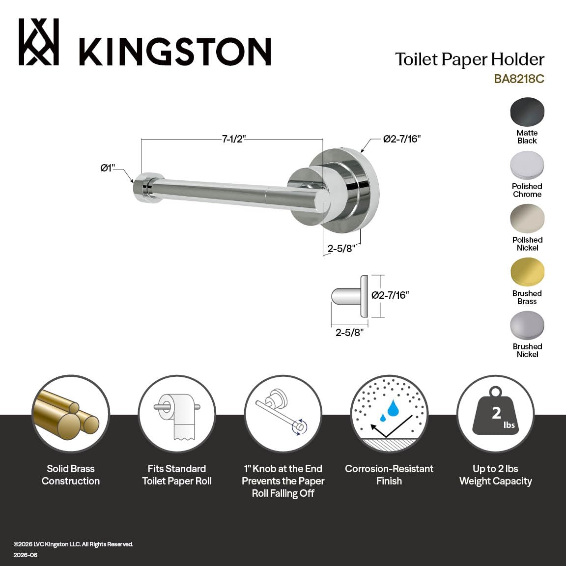 Kingston BA8218MB Concord Toilet Paper Holder Matte Black - Kingston Brass Official Imagery - 5