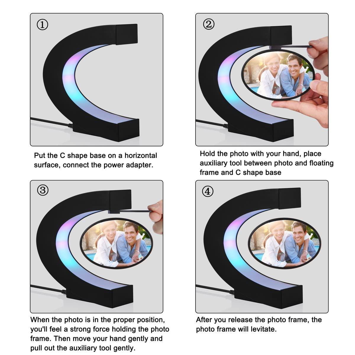 UVEHAS Levitating Photo Frame with LED Colorful Lights - UVEHAS Official Imagery - 7