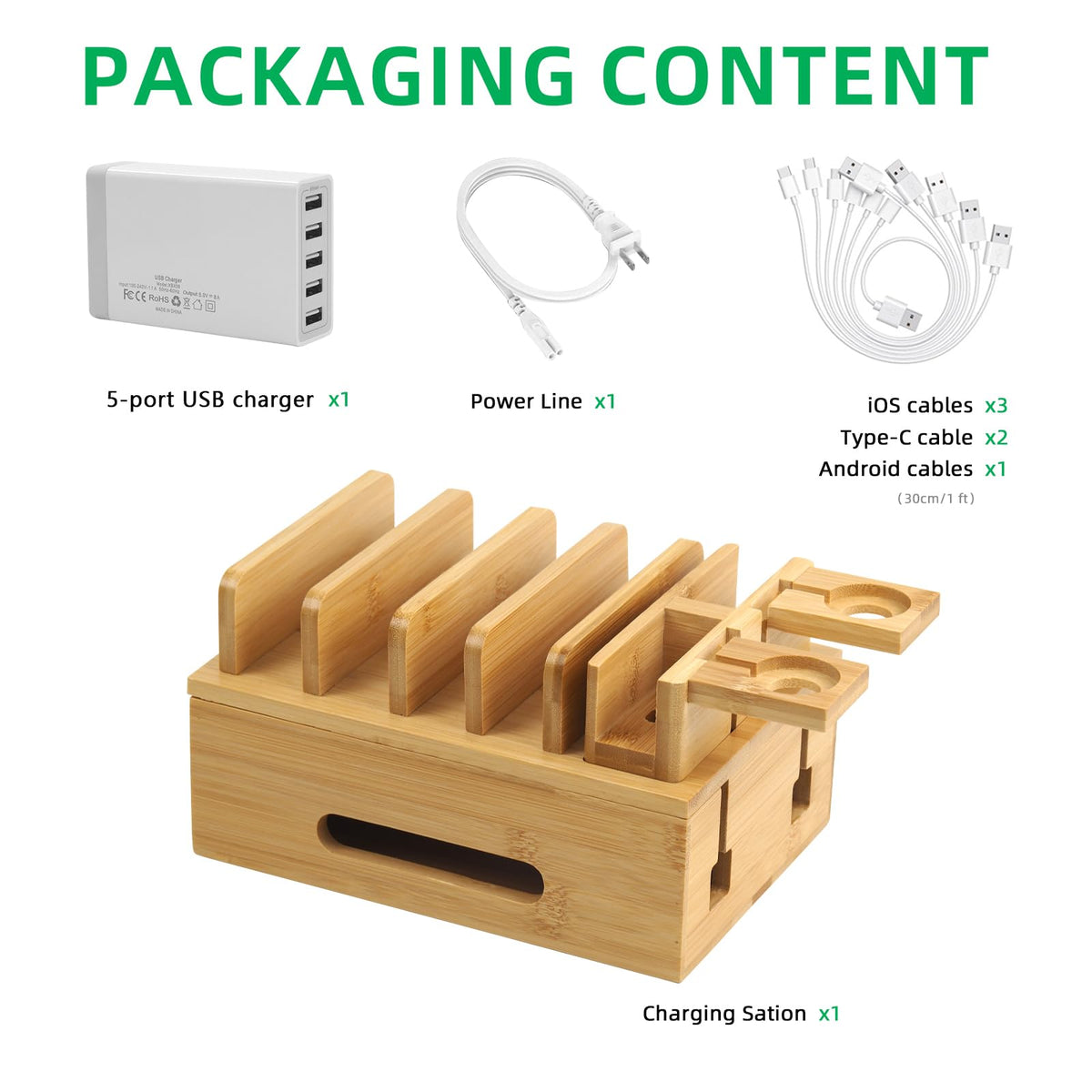 Bamboo Charging Station for Multiple Devices Multi Port USB - Deefielly Official Imagery - 5