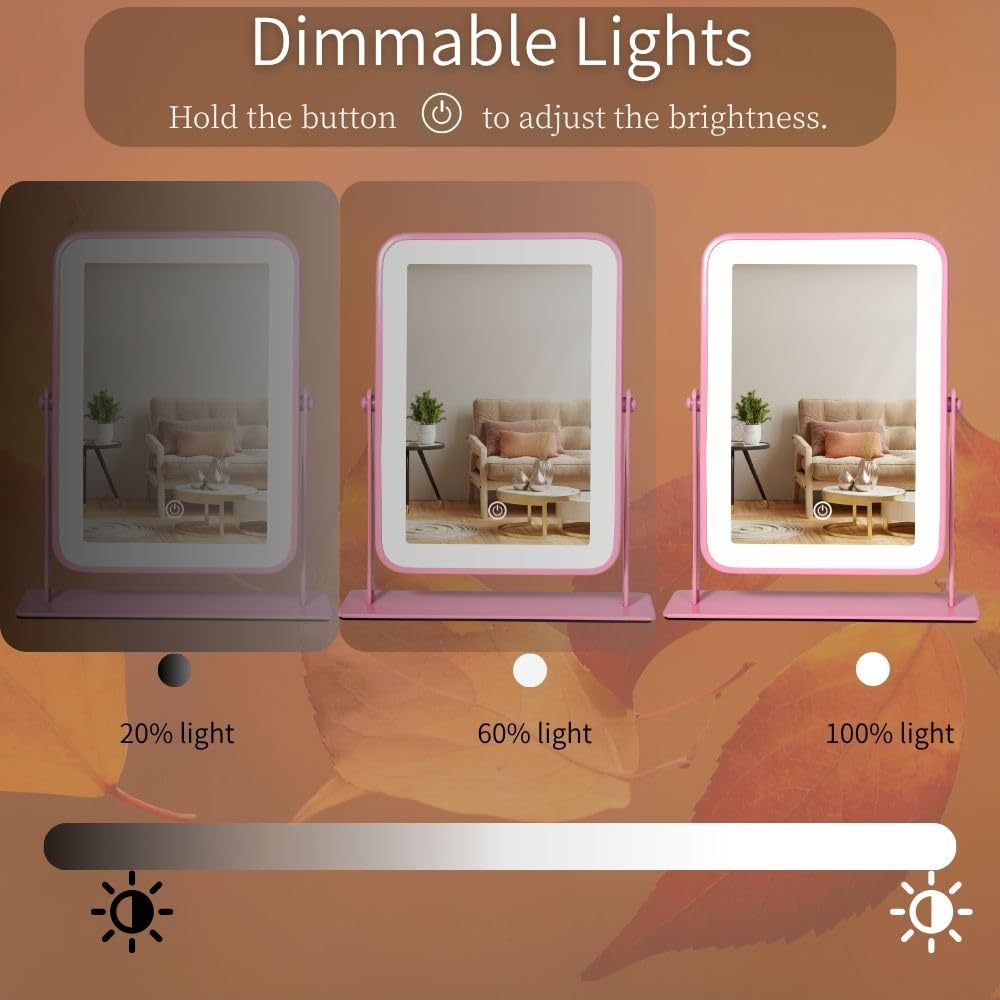 Pink LED Makeup Mirror with Lights Rechargeable Wireless - LAKFUES Official Imagery - 7