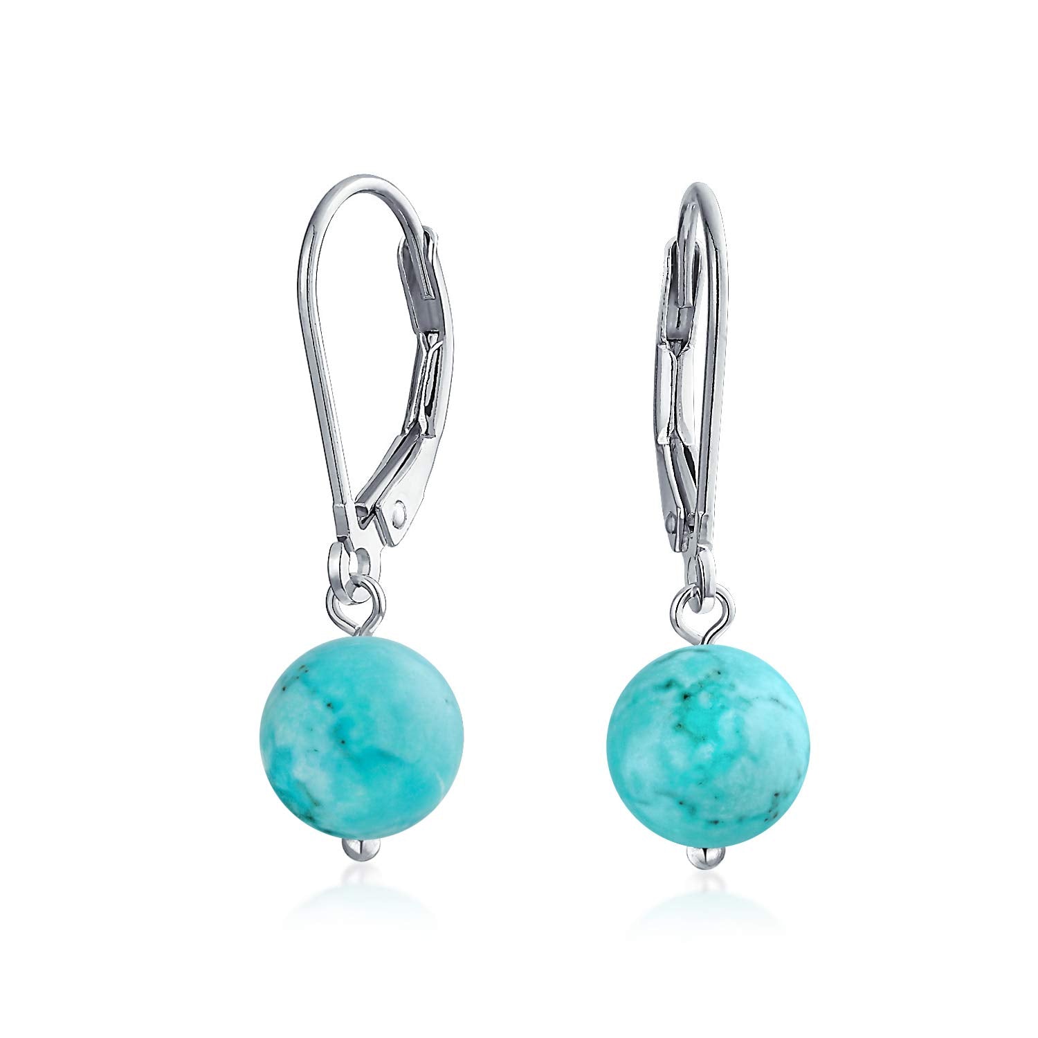 925 Sterling Silver Natural Gemstone 8MM Ball Drop Earrings - Product Imagery