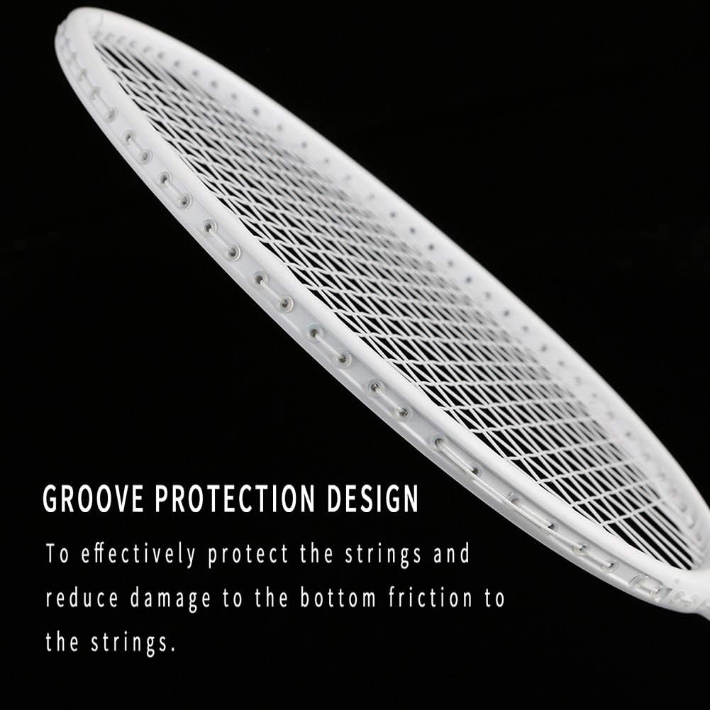 Set of four Senston professional badminton rackets with carbon fiber frames and six shuttlecocks, ideal for serious players.