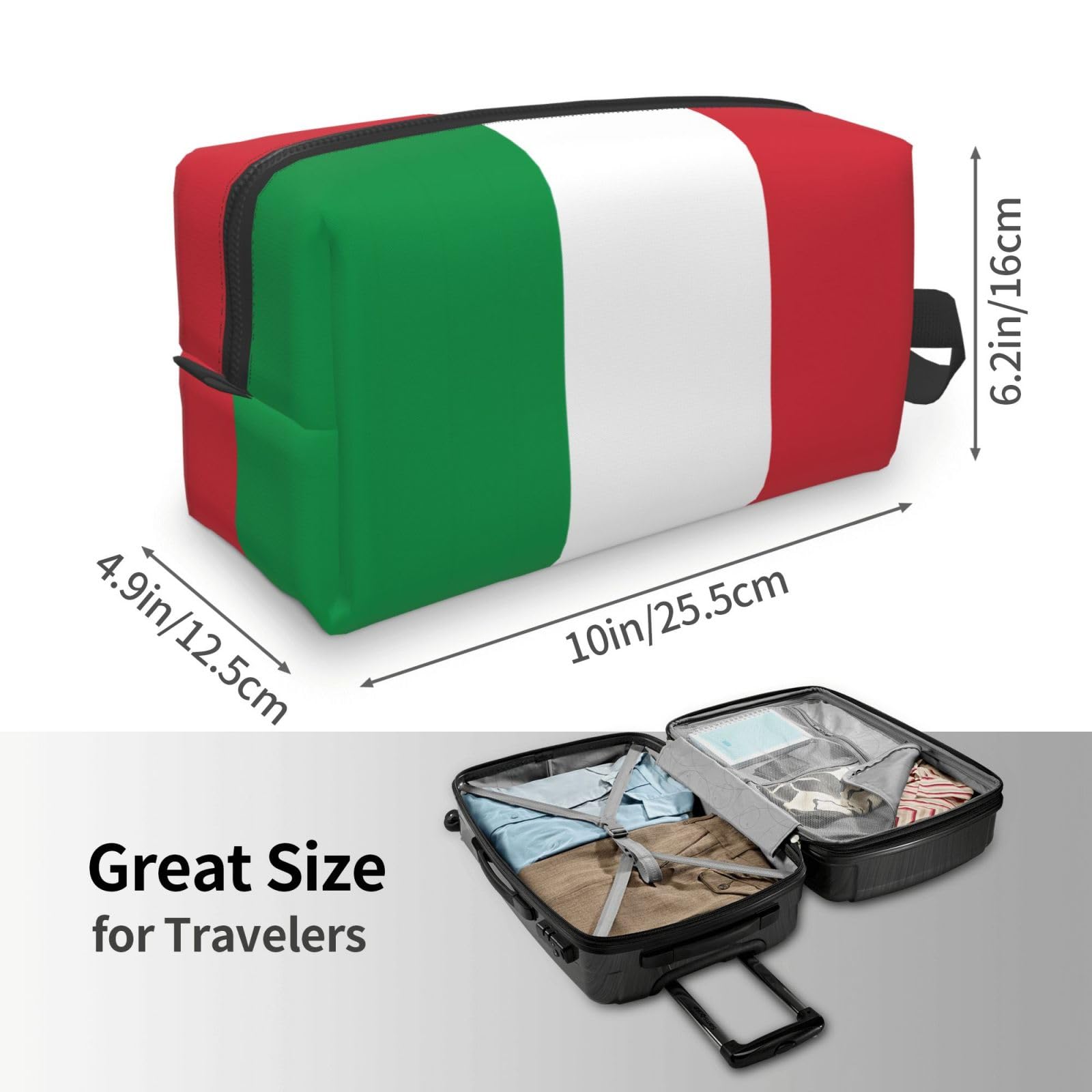 SXZVVBN Italian flag large capacity travel toiletry bag made of durable Oxford cloth with multiple compartments for cosmetics and toiletries.