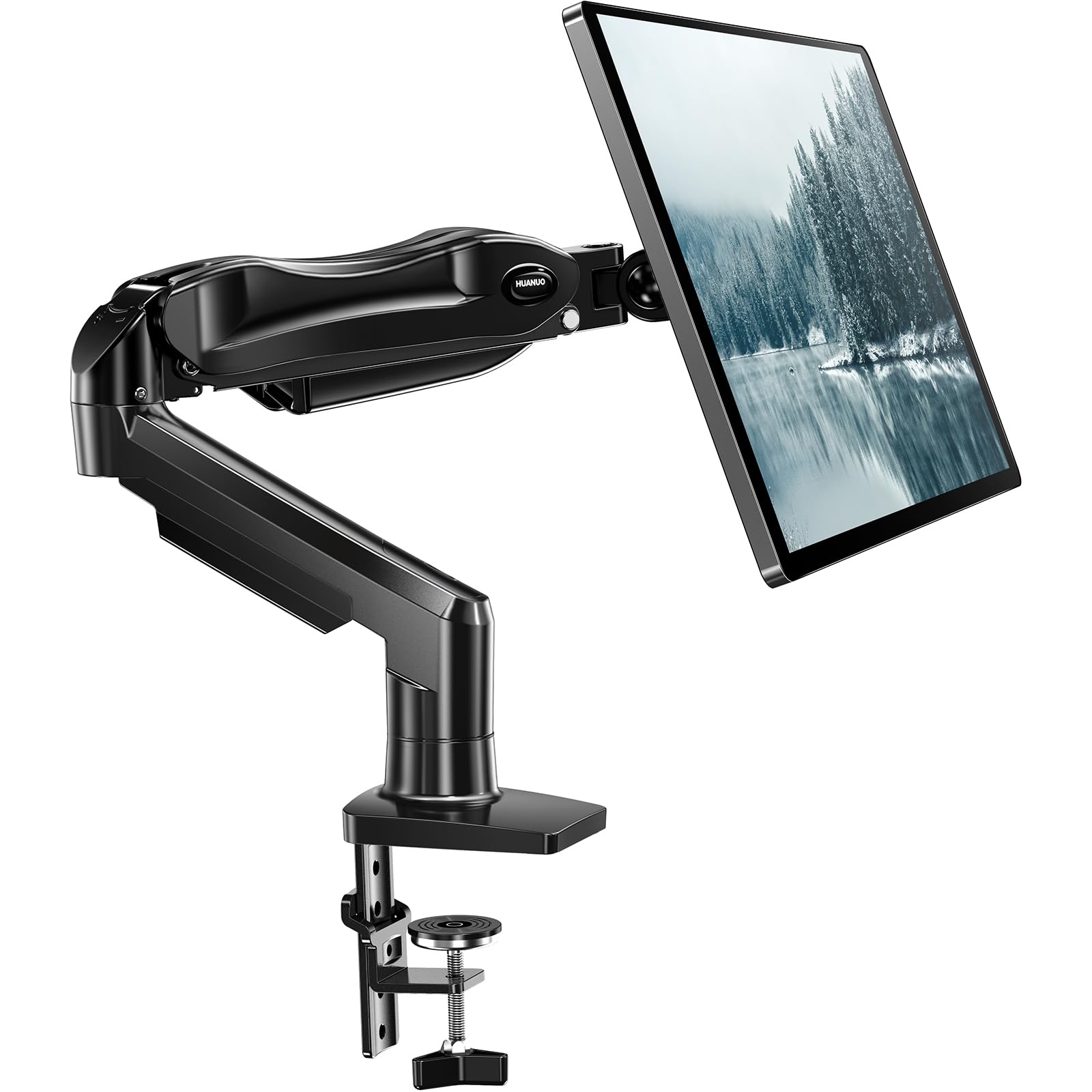 HUANUO FlowLift™ Single Monitor Mount, 13 to 32 Inch Monitor Arm, Adjustable Monitor Stand, Vesa Mount with Clamp and Grommet Base - Fits 4.4 to 19.8lbs LCD Computer Monitors