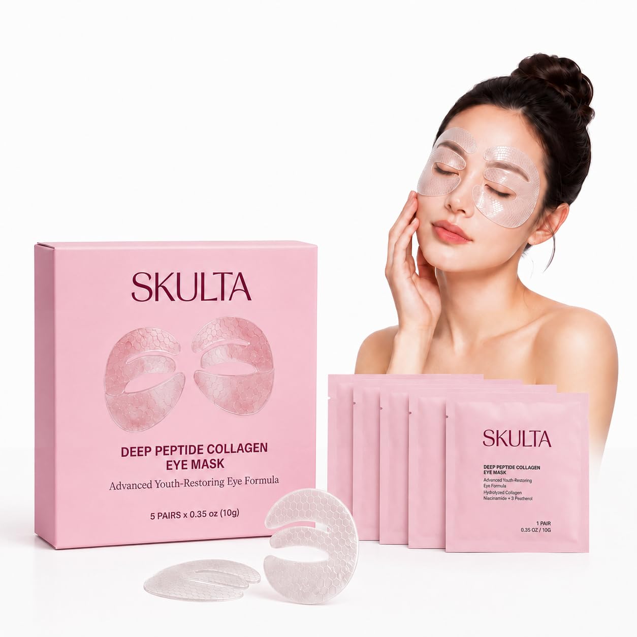 Deep Peptide Collagen Eye Mask, 3-Piece Full Eye Contour Patches, Collagen Eye Mask Patches for Under Eyes, Eyelids & Brow Area (5 Pairs) - SKULTA Official Product View 2