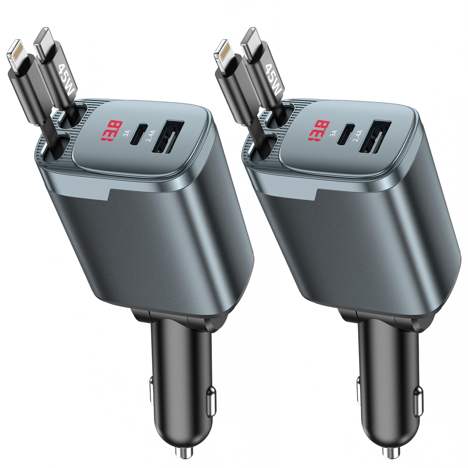 Estbuc 84W Retractable Car Charger, 4-in-1 Car Charger Adapter US by Estbuc - Angle View 10
