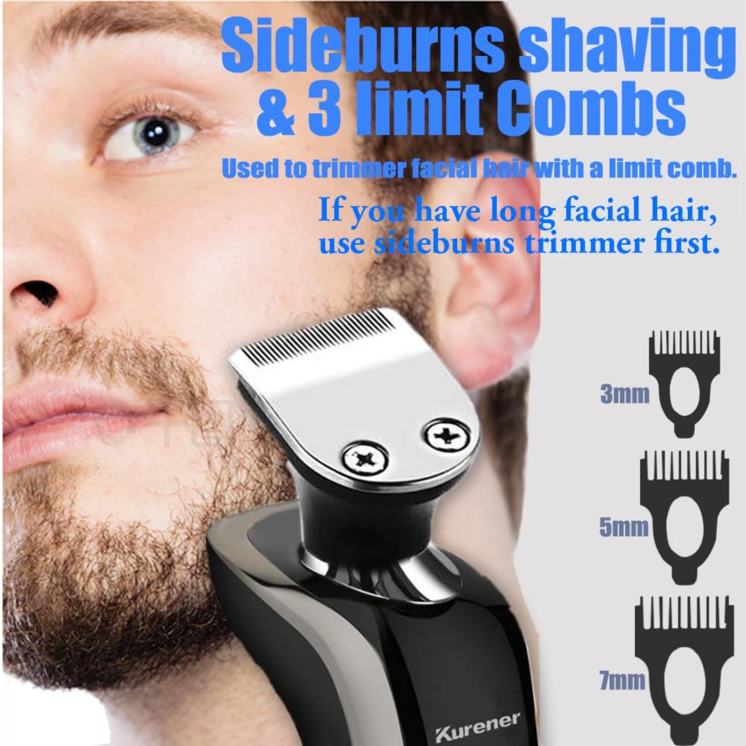 Kurener men's electric shaver razor with rechargeable, waterproof rotary design for smooth shaving.