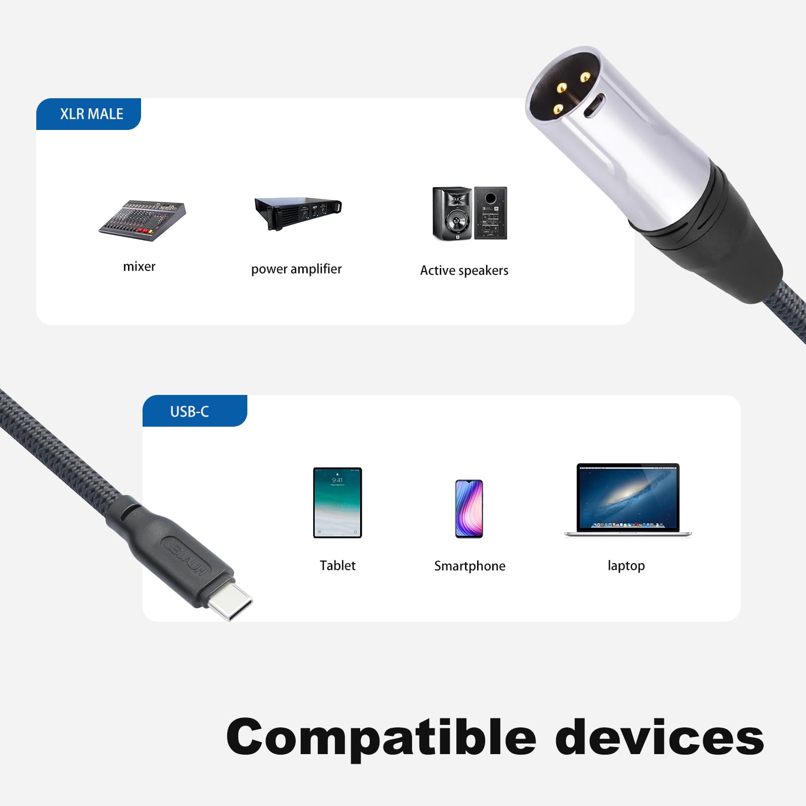 HUALEU 24Bit/96Khz USB c to XLR Male Audio Cable,USB C Smartphone by HUALEU - Angle View 4