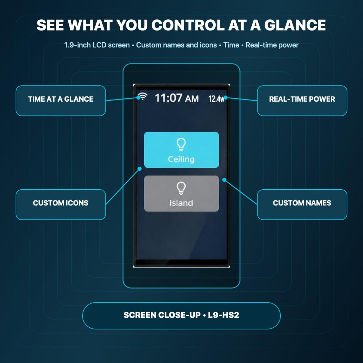 L9 1 or 2 Load LCD Smart Light Switch Radar Activated Screen - LANBON Official Imagery - 8