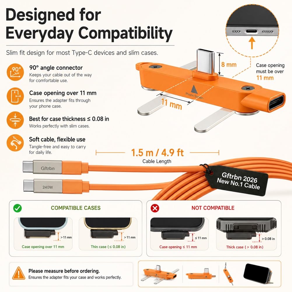 Phone Charger 240W Silicone Cable with 2 in 1 Detachable Stand 480Mbps Data Transfer Speed 90° Angle Universal Type-C for Smartphone Tablet Laptop
