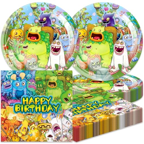 40pcs Singing Monsters Party Supplies include 20 plates, 20 - Product Imagery