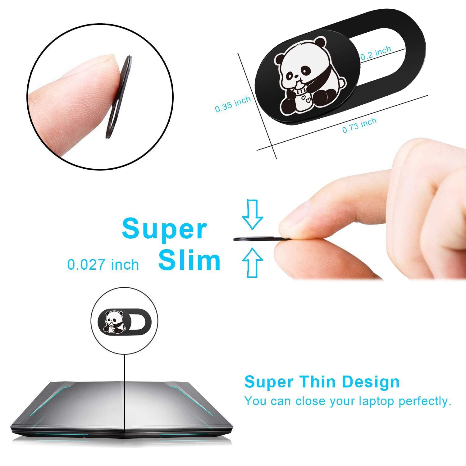 SIREG Webcam Cover Ultra Thin - Web Camera Cover fits Laptop,Tablet,PC,Computer, Smartphone, Protect Your Privacy and Security,Strong Adhesive (Panda-Black & 3 Pack)