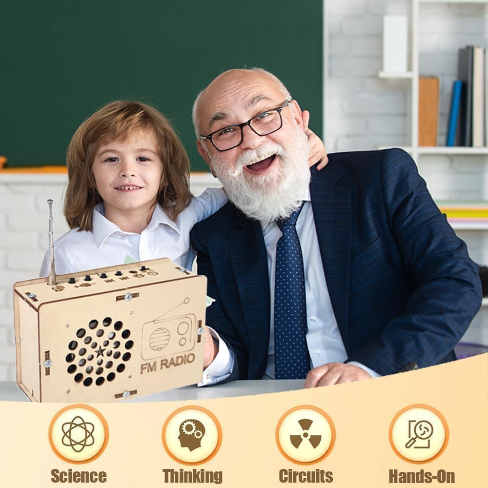 ANNISOKA STEM science kit for kids, building a DIY radio craft, designed for ages 6-8 and 13, includes electronic components and tools.